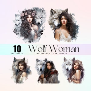 Vargkvinna Clip Art: Vild varghonaillustration (digital nedladdning i PNG)