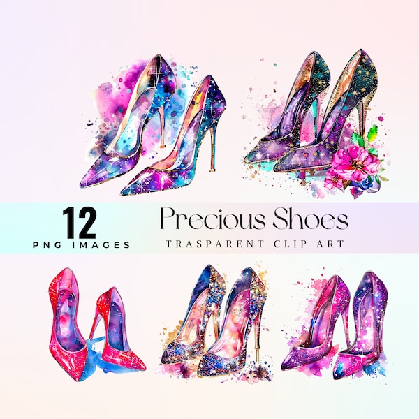 Precious stylish shoes clip art, watercolor elegant high heels illustration PNG, glamorous footwear graphic art, luxury shoe artwork 300 DPI