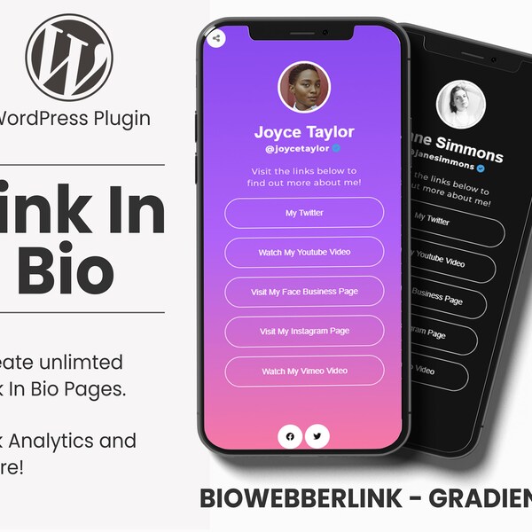 Gradient, Link In Bio WordPress Plugin, Instagram Landing Page, Link in Bio Design, BioWebberLink WordPress Plugin