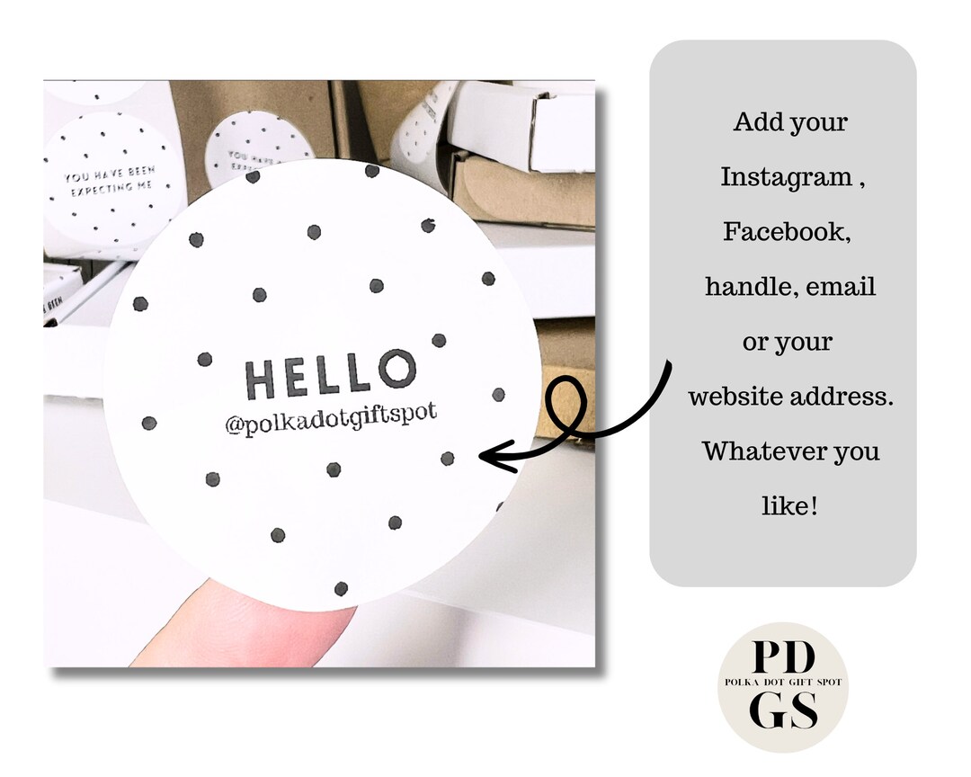Hello Sticker Circle Personalized Hello Polka Dot Circle Stickers, Business Packaging Seals ...