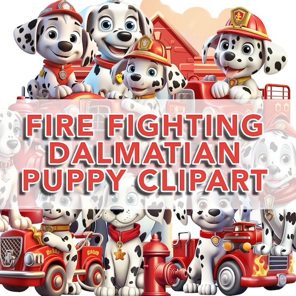 Cute Dalmatian Puppy fire fighter clipart, Crafting, Scrapbook, digital