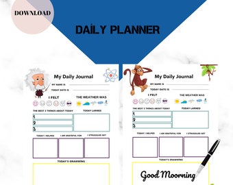 Kids Daily Planner Printable Planner For Kids Kids Activity Drawing Page Cute Planner Digital Download