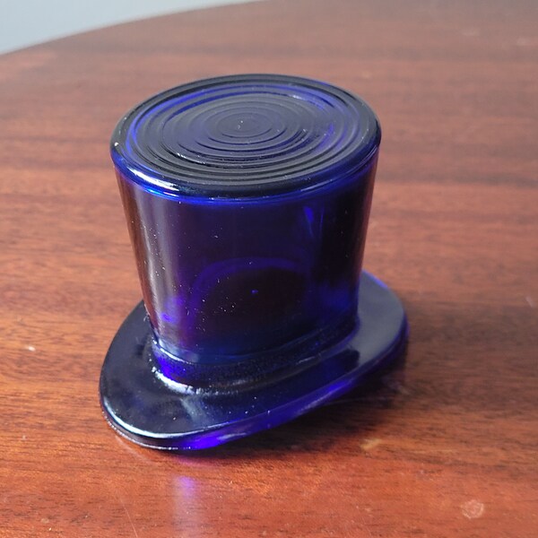 Cobalt glass Tophat ash tray/ tooth pick holder