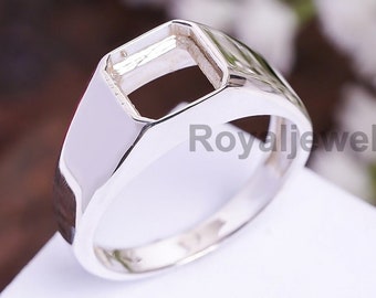 6 x 8 MM Emerald Cut Semi Mount Ring-Unset Semi Mount Ring-Without Gemstone Ring-Ready to be Set With Your Own Stone-Men's Ring- Setting Ring