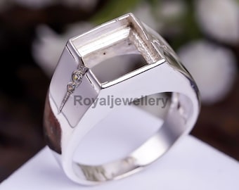 9 x 9mm Square Cushion Shape Gem Empty Silver Ring, 925 Sterling Silver Man Ring, Handmade Setting Jewelery For Man, Statement Ring