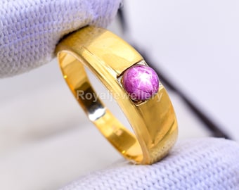 AAA star ruby man ring 14k gold band ring AAA quality 6ray ruby gemstone ring statement wedding band best gift ring for him