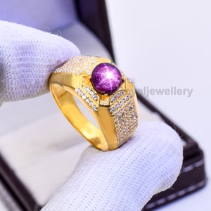 Natural Star Ruby Ring For Him 14k Gold Handmade Fashionable Ring AAA Quality Gemstone Gold Ring Engagement Wedding Ring Anniversary Ring image 1