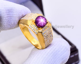 Natural Star Ruby Ring For Him 14k Gold Handmade Fashionable Ring AAA Quality Gemstone Gold Ring Engagement Wedding Ring Anniversary Ring