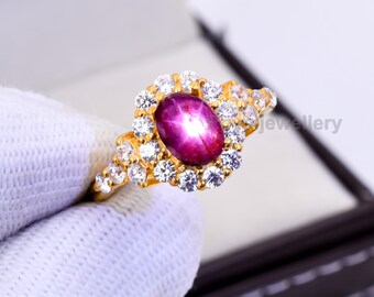 Natural Ruby Wedding Ring 14k Gold & Solid 925 sterling Silver AAA Quality Star Ruby Ring Handmade Personalized Jewelry Ring Promise Gift