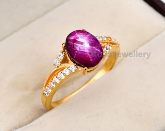 AAA Ruby Silver Gold Woman Ring- Natural Genuine Ruby Gemstone Ring For Her- Dainty Star Ruby Ring- Handmade Jewelry Ring For Her