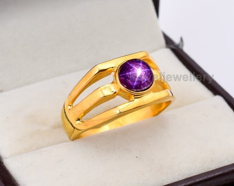 Ruby Men Ring Solid 14k Gold Ring, AAA Quality Natural Star Ruby Ring, Handmade Wedding Band, Gold Ring, Engagement anniversary Ring