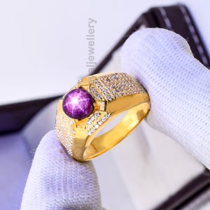 Natural Star Ruby Ring For Him 14k Gold Handmade Fashionable Ring AAA Quality Gemstone Gold Ring Engagement Wedding Ring Anniversary Ring image 3