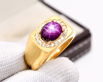 Natural Star Ruby Ring For Him 14k Gold Handmade Fashionable Ring AAA Quality Gemstone Gold Ring Engagement Wedding Ring Anniversary Ring