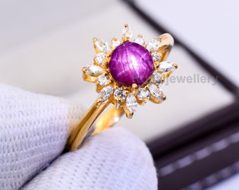 Natural Ruby Wedding Ring 14k Gold & Solid 925 sterling Silver AAA Quality Star Ruby band Handmade Personalized Jewelry Ring Promise Gift