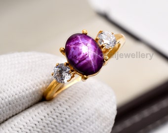 Natural Ruby Wedding Ring 14k Gold & Solid 925 sterling Silver AAA Quality Star Ruby Ring Handmade Personalized Jewelry Ring Promise Gift