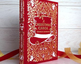 Charles Dickens, jubileumeditie 'A Christmas Carol': rode stof en vergulde harde kaft, Mark Peppé Illustrated, cadeauboek voor verzamelaars, als nieuw.