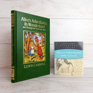 Lewis Carroll, Alice in Wonderland Book Set: 1987 Green & Gilt Hardcover + Rare Extra Book