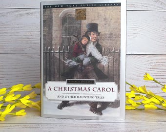 チャールズ・ディケンズ著『クリスマス・キャロル』、ニューヨーク公共図書館特別コレクターズ・エディション、ダストジャケット付きヴィンテージハードカバー書籍、挿絵入り。