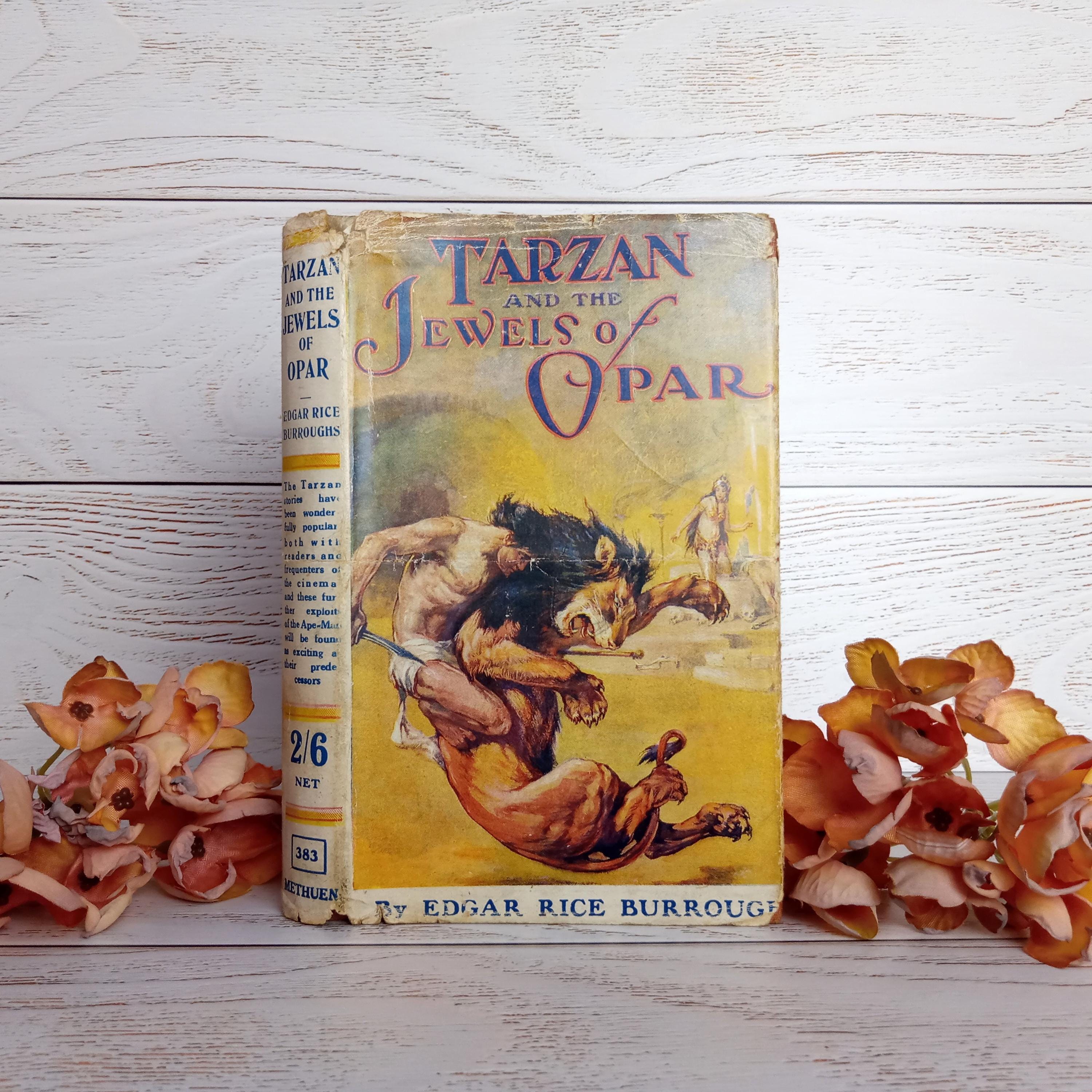 1920 Edgar Rice Burroughs, Tarzan e as Joias de Opar, impressão RARA em sobrecapa ORIGINAL, primeira edição barata de Methuen, livro antigo