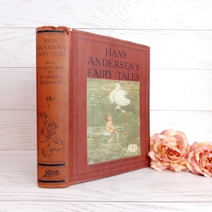 Hans Andersen&#39;s Fairy Tales, RARE & WELL PRESERVED Book, Hodder/Boots 1930s Edition, Red Gilt Cloth, Original D/J, Heath Robinson Plates