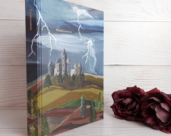 Mary Shelley, Frankenstein, libro de edición de regalo de lujo pintado, bordes dorados en aerosol, tapa dura decorativa, ilustrado, cubierta en relieve, como nuevo.
