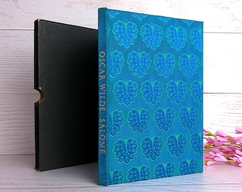 Oscar Wilde, Salomé, 1957 Folio Society, encuadernación en brocado de pavo real, primera edición, libro de colección raro de Oscar Wilde, estuche, lujo, regalo.