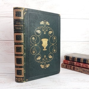 Das christliche Jahr Sehr frühes viktorianisches 1840 Antikes Lederbuch Grün Vergoldete Gedanken in Versen für Sonntagsfeiertage John Henry Parker Oxford