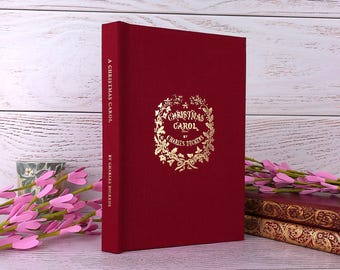 Charles Dickens, A Christmas Carol, Exquisite Facsimile of Chapman & Hall 1843 First Edition Book, Red and Gilt Cloth, J. Leech Illustrated.