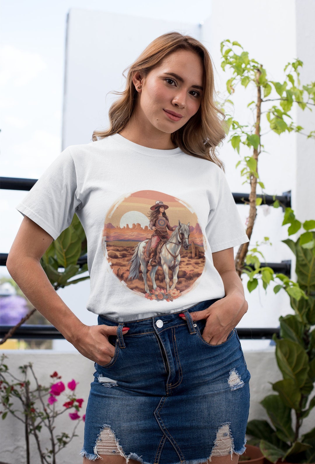 Camisa De Manga Larga Con Botones Y Estampado Occidental En