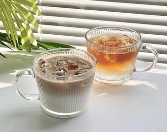 Ribbed Glass Coffee Cups Set: Heat Resistant, Modern Tea Mugs (2 Pcs)