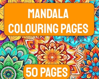 50 Printable Mandala Coloring Pages, Adults + Kids, Mandala Coloring, Mandala Bundle, Coloring Book, Instant Download