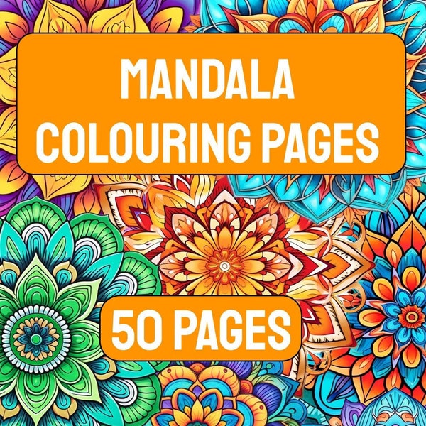 50 Printable Mandala Coloring Pages, Adults + Kids, Mandala Coloring, Mandala Bundle, Coloring Book, Instant Download