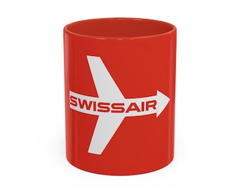 Vintage Swissair Logo Coffee Mug: Aviation History Gift
