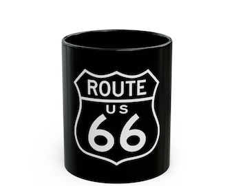 Taza de café vintage de la Ruta 66: Taza de viaje de cerámica negra (325 ml)