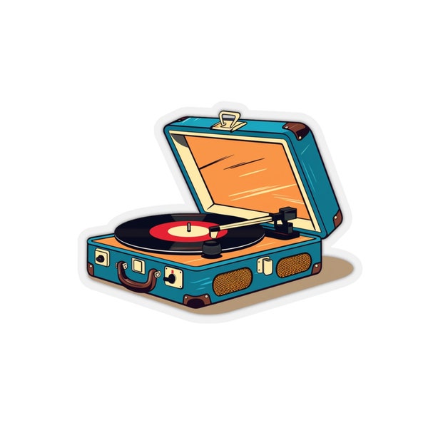 Vintage Record Player with Vinyl Records Sticker: Retro Melodies in a Nostalgic Design