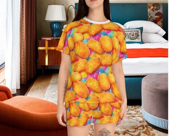 Chicken Nugget Women's Short Pajama Set Christmas Funky Nuggies PJ Food Lovers Lounge wear Gift for her Teen Chicken Lovers Chickencore