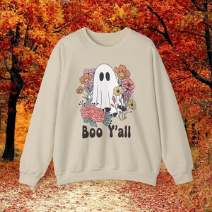 Boo Yall Sweatshirt, Floral Ghost Sweatshirt,  Unisex Heavy Blend™ Crewneck Sweatshirt