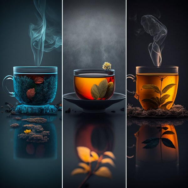 Flavorful Trio: Set of 3 Exquisite Tea Cups with Unique and Delightful Flavors (Printable Digital File for DIY wall décor)