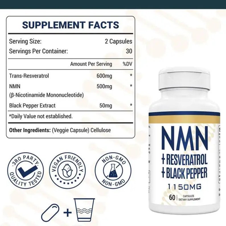 3 BOTTLES 180 Capsules NMN RESVERATROL 1100MG per Serving 90 Day Supply ...