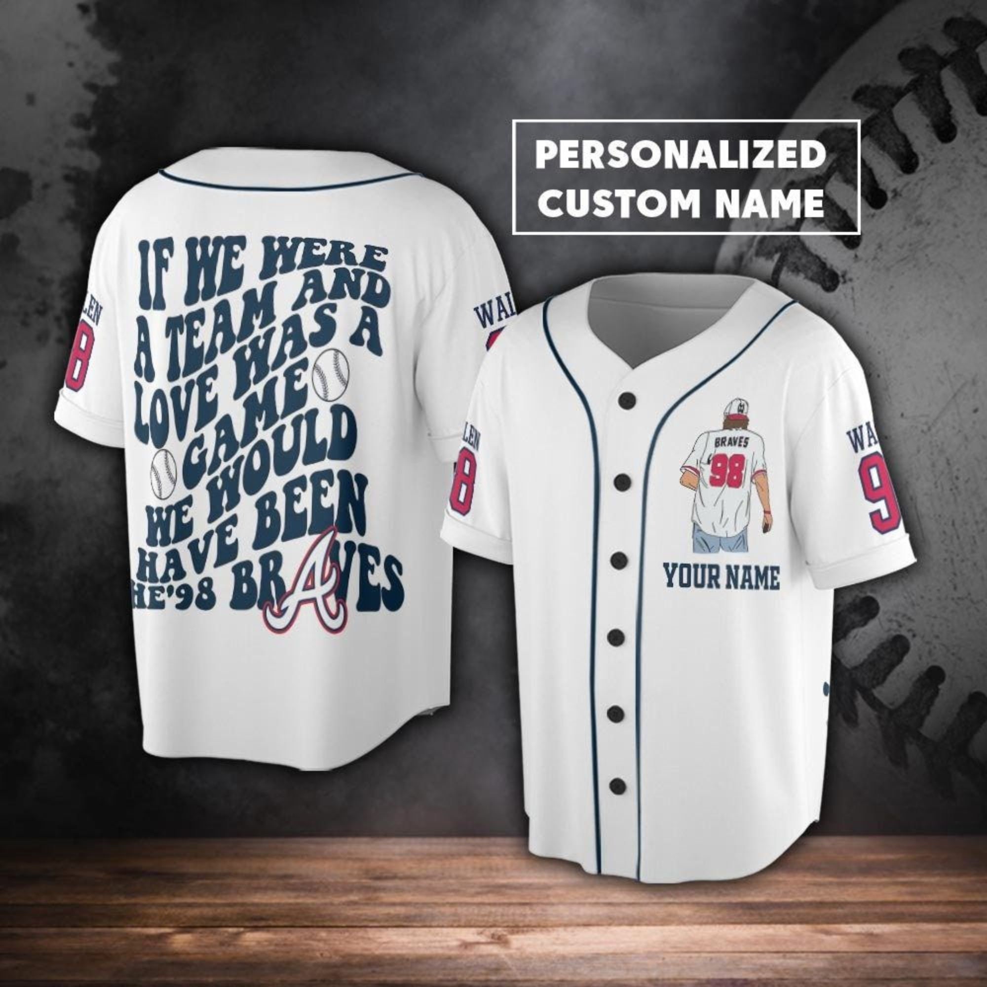 Personalized Braves 98 Baseball Jersey, Wallen Country Music Shirt, 98  Braves Tee, Wallen 98 Merch, Western Cowboy Jersey, Gift For Fan