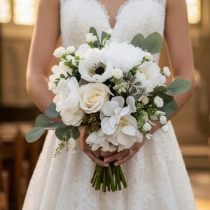 Ivory & White Faux Silk Bridal Flowers Hand-Tied winter wedding bouquet