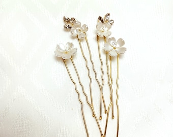 Ivory Flower Braut Haarnadeln: Kristall & Gold Hochzeit Haarschmuck, 4er Set