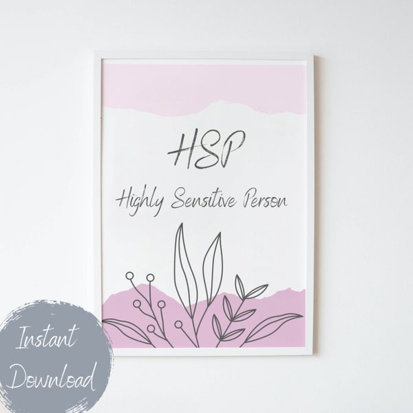 Highly Sensitive Person art print, Psychotherapist office wall decor, Psychologist Office poster, HSP print, Pink floral print, Digital file