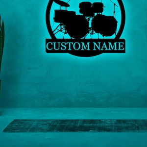 Personalized Drum Sign Wall Art With LED Lights-Custom Drummer Name Sign-Gift For Musician, Music Lover Decoration-Birthday Christmas Gifts