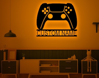 Personalized Game Controller Wall Art With Led Lights-Gamer Tag Name Sign-Custom Gamer Room Sign-Game Room/Zone Art-Birthday Christmas Gifts