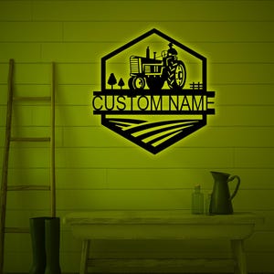 Personalized Farm Tractor Sign Led Lights-Custom Farmer Wood Wall Art-Farm Tractor Neon Sign Wall Decor-Tractor Wall Hanging-Christmas Gifts