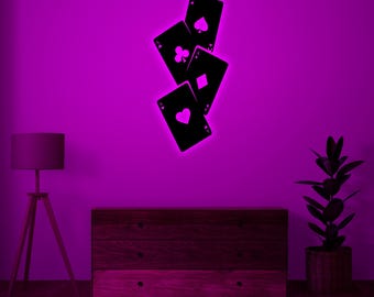 Poker Cards Wall Art With LED Lights-Poker Wall Led Sign-Poker RGB Color Led Light Sign-Xmas Gift-Casino Wall Decor-Gambling Wall Art Sign