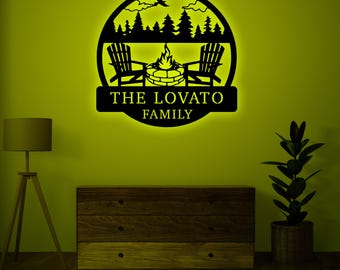 Personalized Family Name Camping Led Light Wall Decor-Custom Name Camping Led Light-Custom Campfire Sign-Gift for Camper Campsite-Xmas Gifts