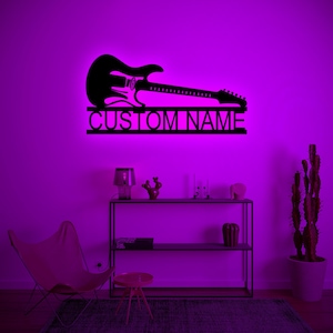 Custom Guitar Sign With LED Lights-Personalized Guitar Wall Art RGB Signs-Guitar Studio Name Wall Decor-Music Lover Wall Sign Gift-Xmas Gift