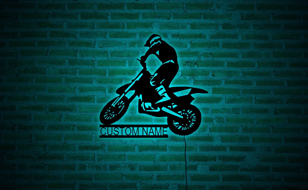 Custom Motorcycle Wall Art With LED Lights, Motorcycle Decor Name Sign